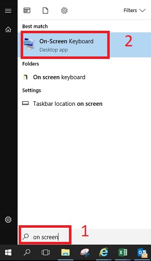 Dengan Mengetikkan On Screen... Cortana akan menunjukkan On Screen Keyboard Pada Start Menu