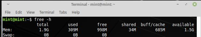 Memory terpakai pada Linux Mint Xfce