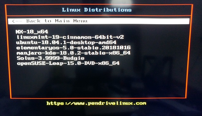 Tampilan Multiboot pada live USB Linux dengan Yumi